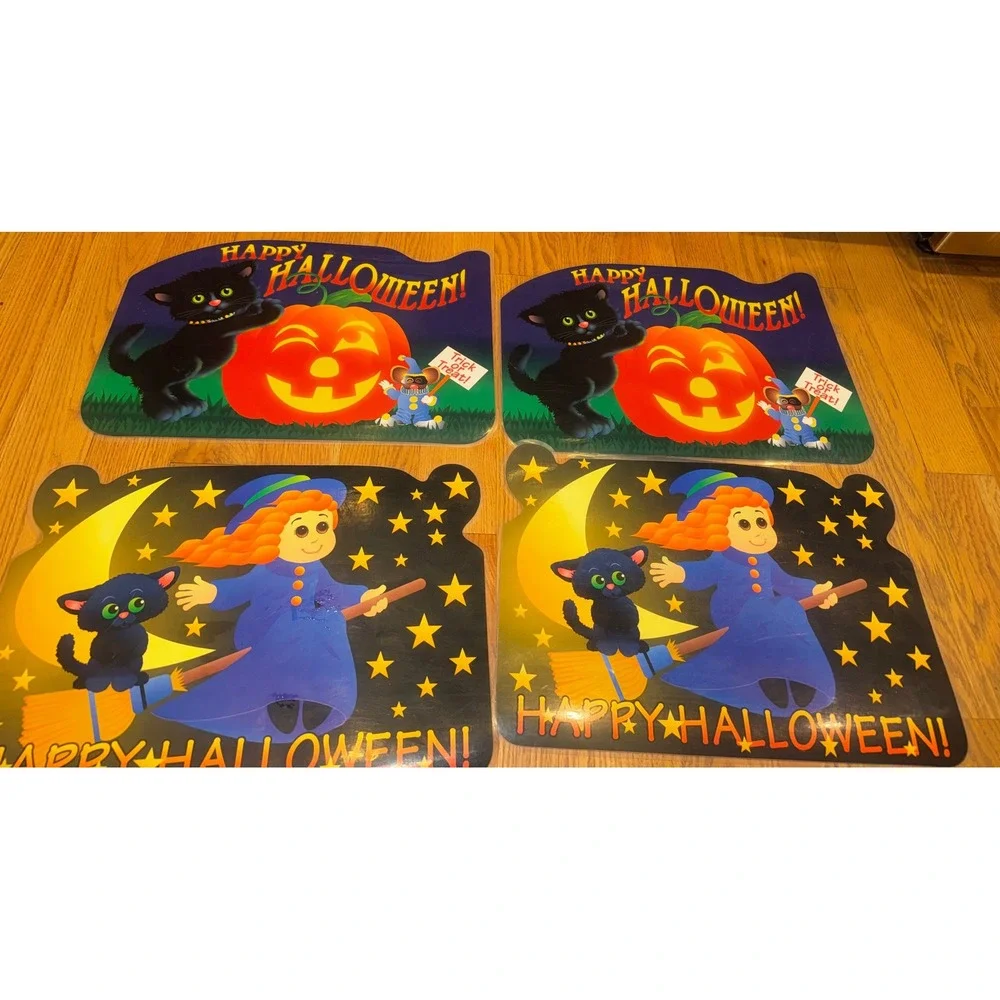 Vintage 1996 Bright of America Halloween Placemats Set of 6 Double Sided USA